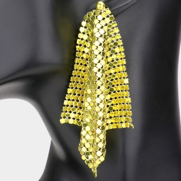 Green Mesh Chain Dangle Earrings Drop Metal Cute Beautiful Statement Accessory - Picture 3 of 8